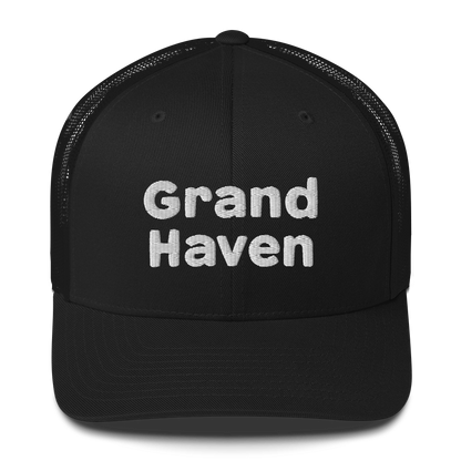 'Grand Haven' Trucker Hat | White/Black Embroidery