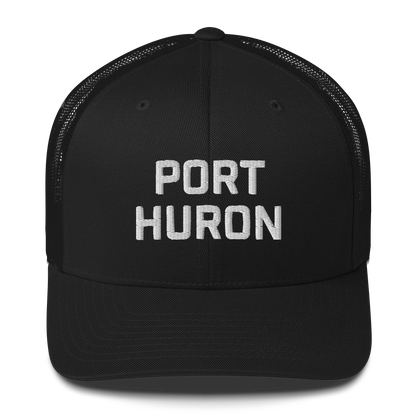 'Port Huron' Trucker Hat | White/Black Embroidery