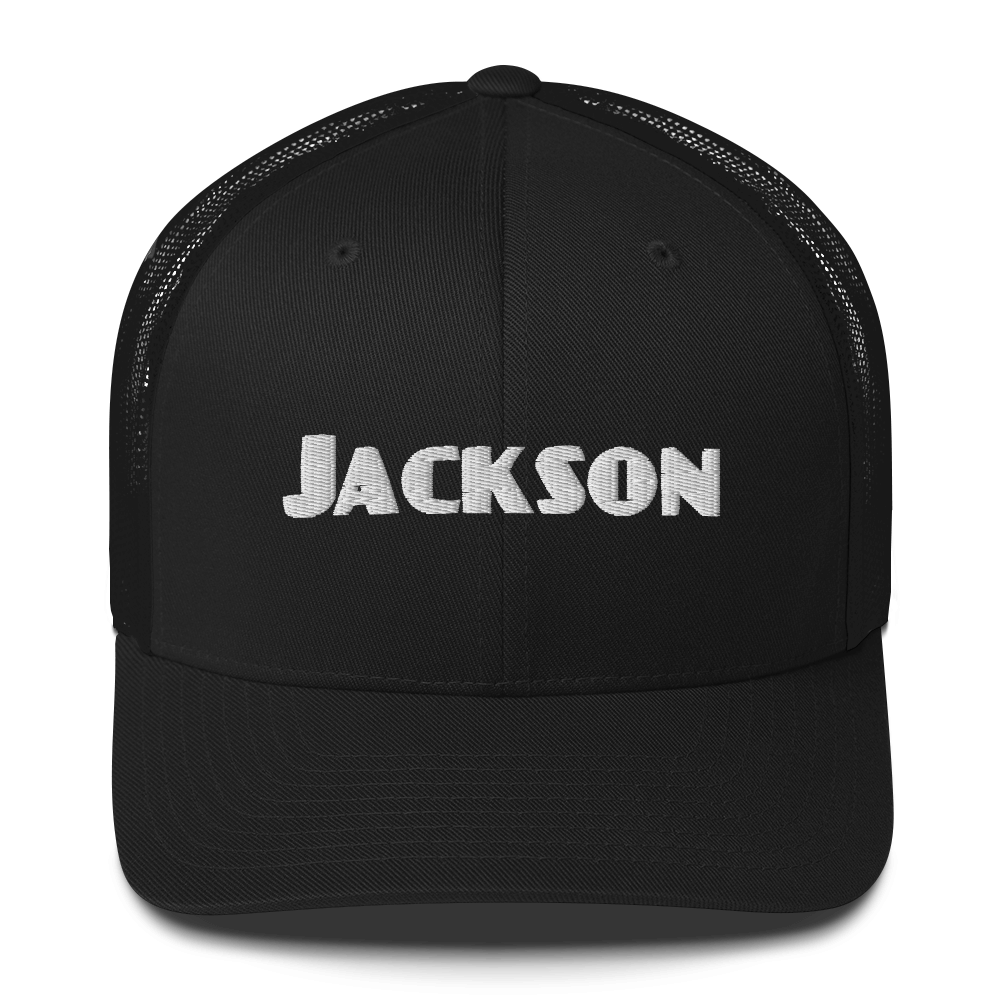 'Jackson' Trucker Cap | White/Black Embroidery