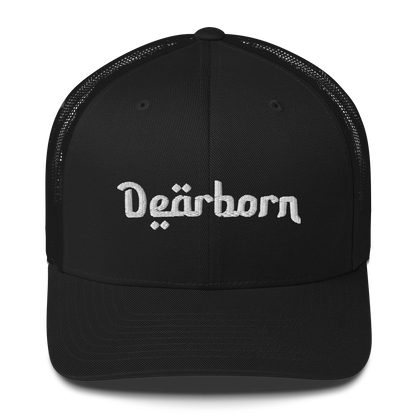 'Dearborn' Trucker Hat | White/Black Embroidery