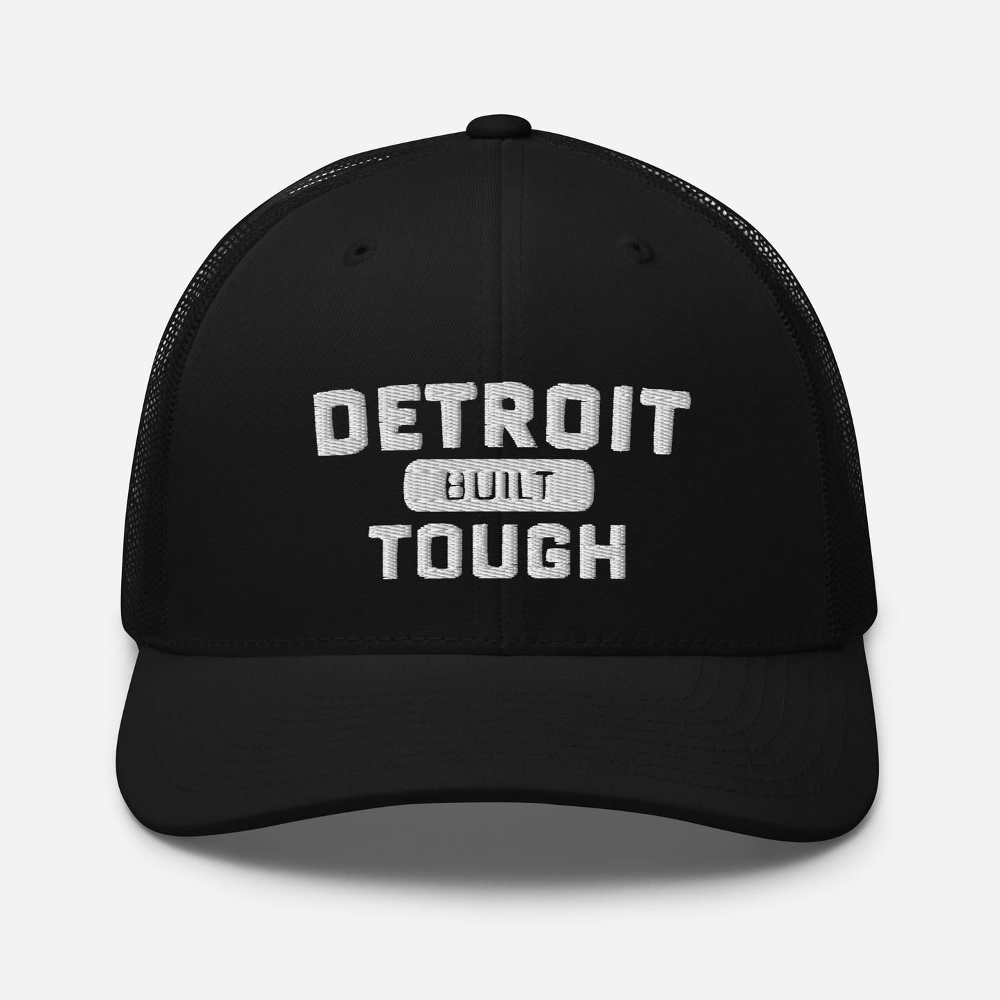 'Built Detroit Tough' Trucker Hat | White/Black Embroidery