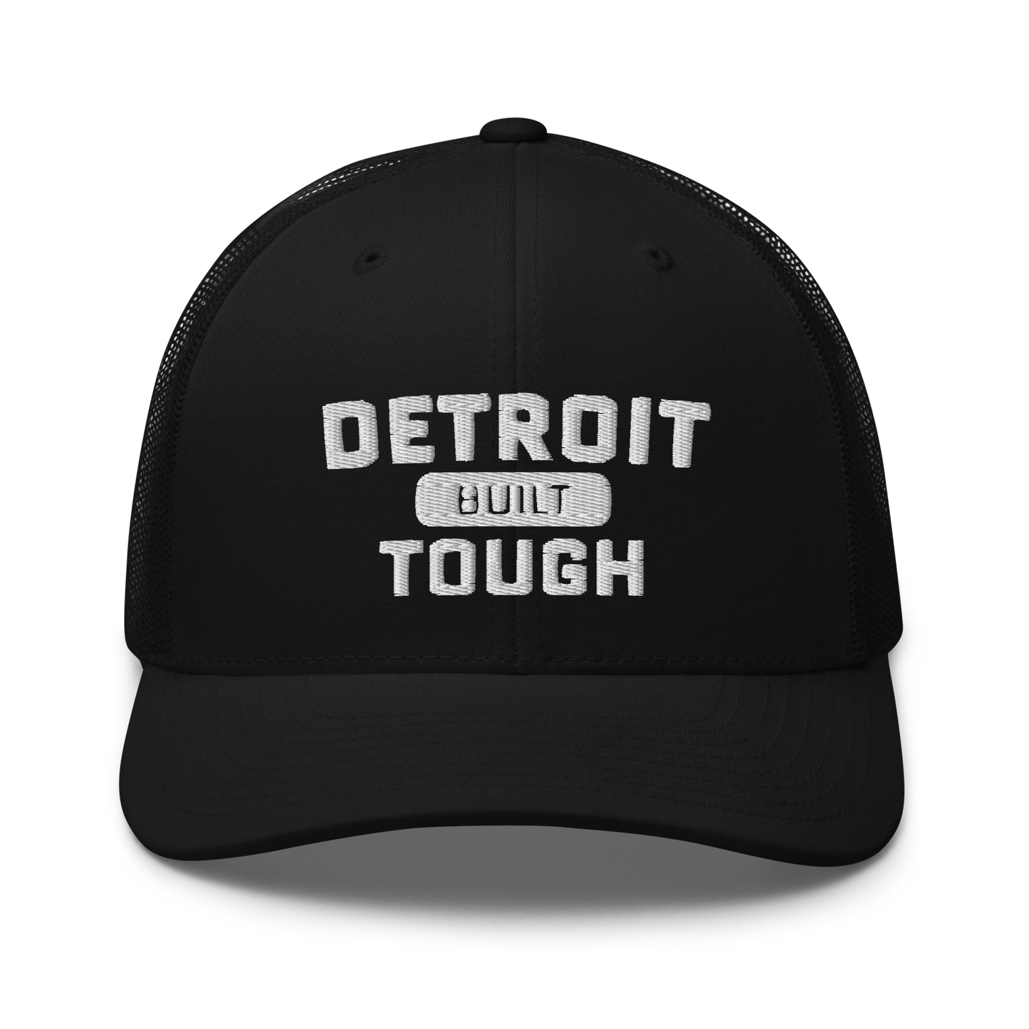 'Built Detroit Tough' Trucker Hat | White/Black Embroidery