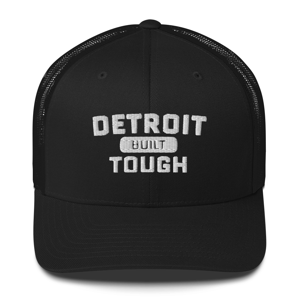 'Built Detroit Tough' Trucker Hat | White/Black Embroidery