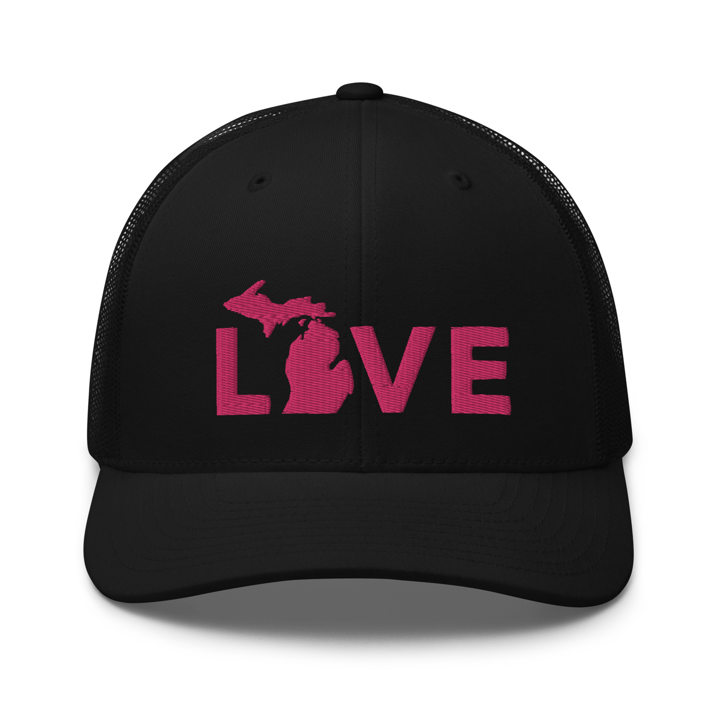 Michigan 'Love' Trucker Hat (Geometric Sans Font) | Pink Embrodiery