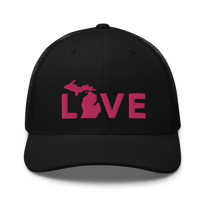 Michigan 'Love' Trucker Hat (Geometric Sans Font) | Pink Embrodiery