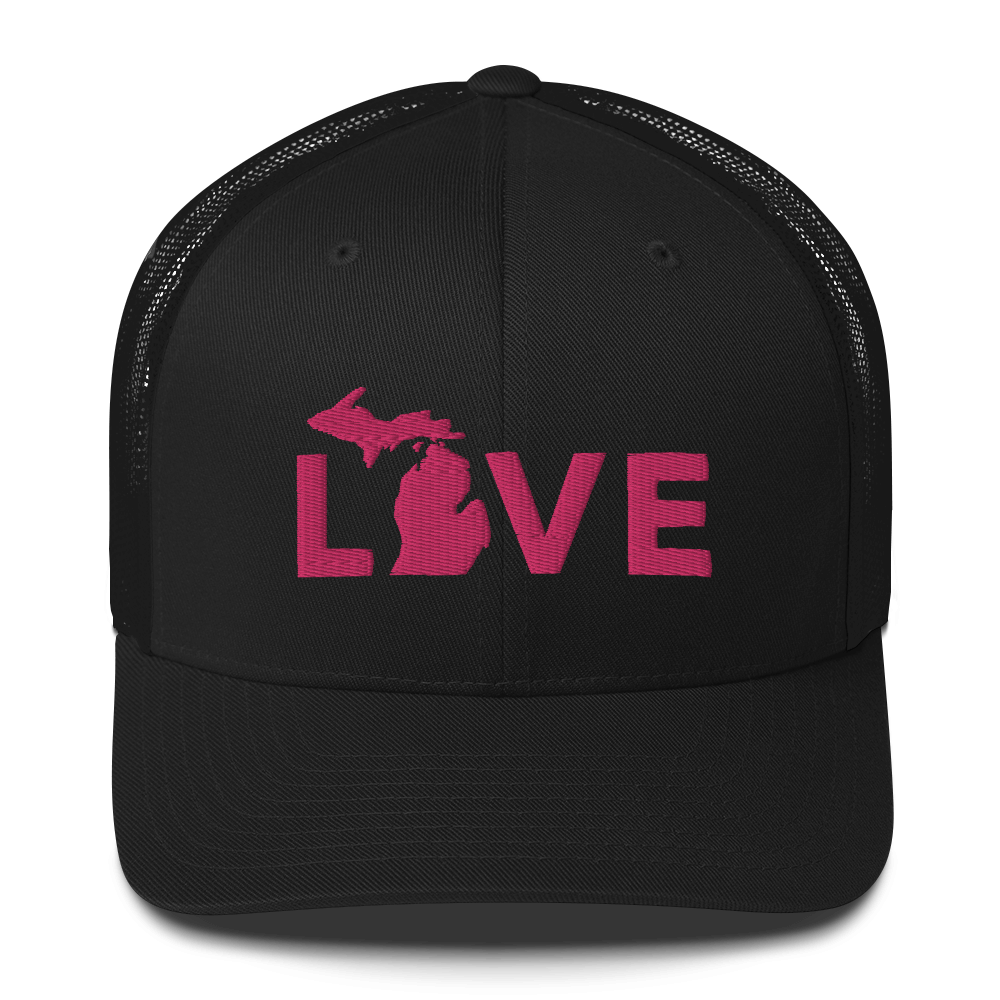 Michigan 'Love' Trucker Hat (Geometric Sans Font) | Pink Embrodiery