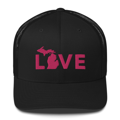 Michigan 'Love' Trucker Hat (Geometric Sans Font) | Pink Embrodiery