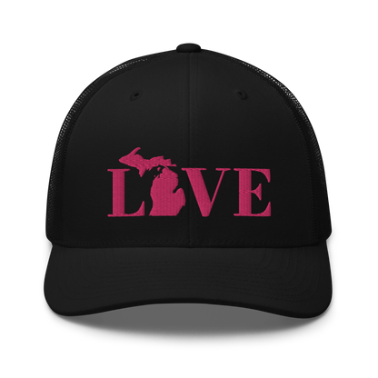 Michigan 'Love' Trucker Hat (Didone Font) | Pink Embrodiery