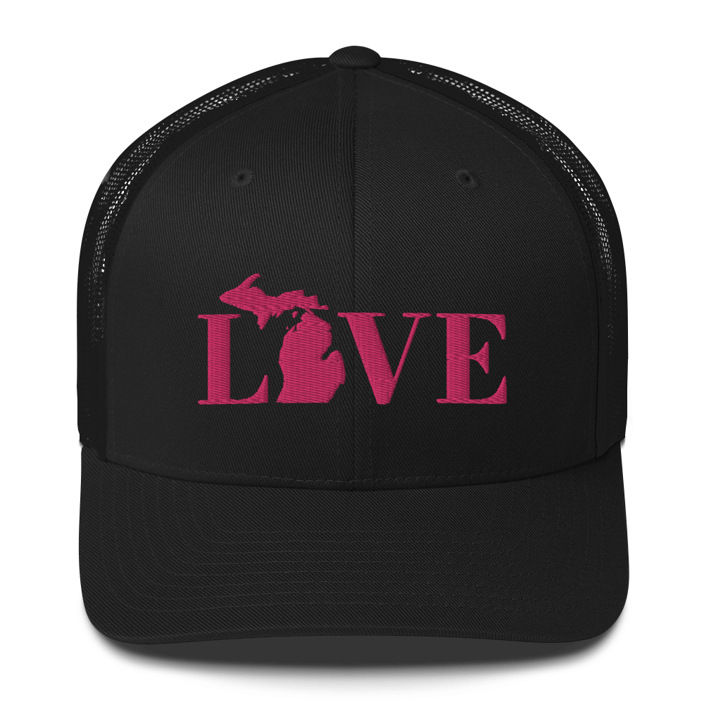 Michigan 'Love' Trucker Hat (Didone Font) | Pink Embrodiery