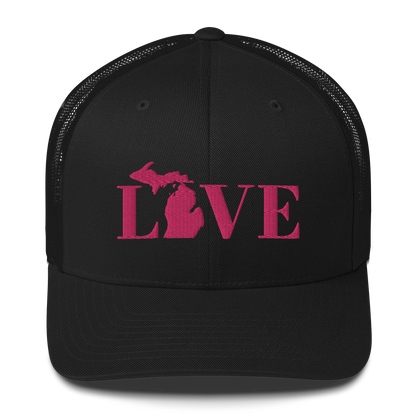 Michigan 'Love' Trucker Hat (Didone Font) | Pink Embrodiery