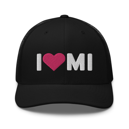 Michigan 'I ❤️ MI' Trucker Hat (Rounded Swiss Font)