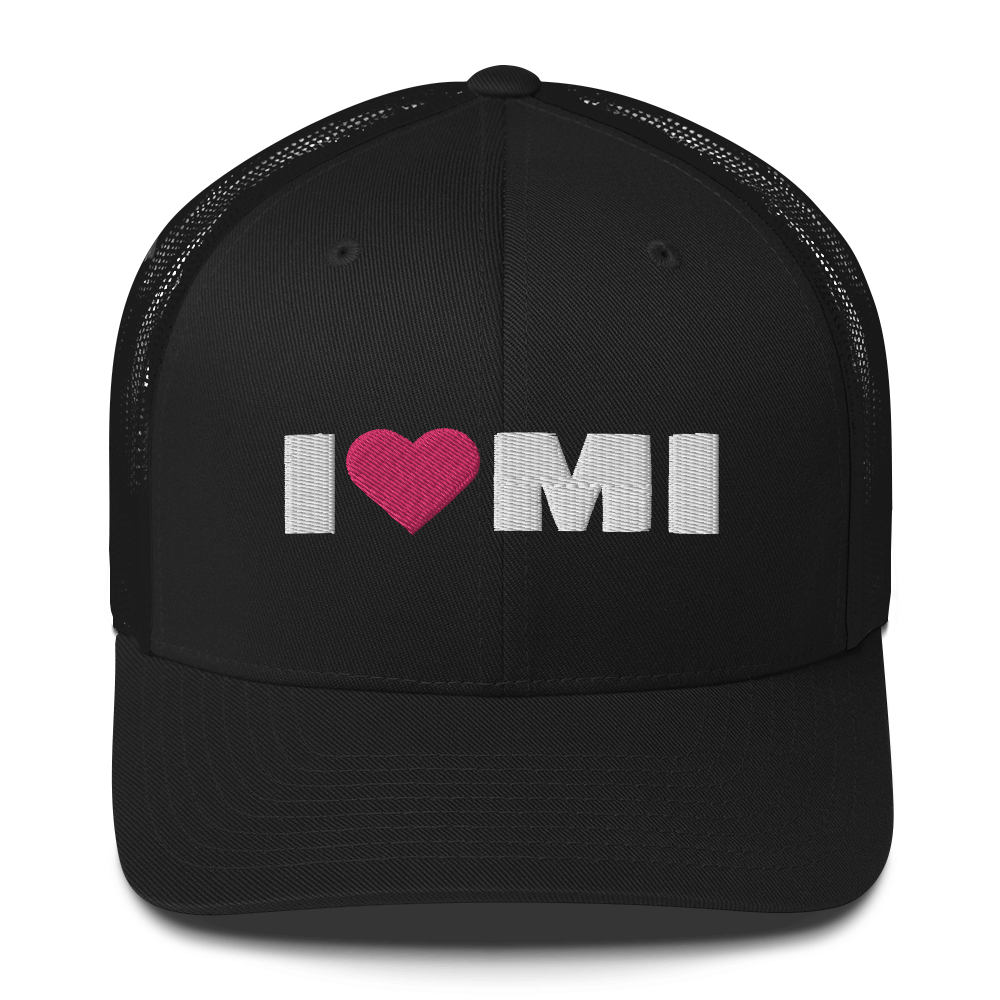 Michigan 'I ❤️ MI' Trucker Hat (French Olive Font)