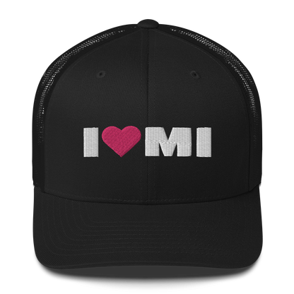 Michigan 'I ❤️ MI' Trucker Hat (French Olive Font)