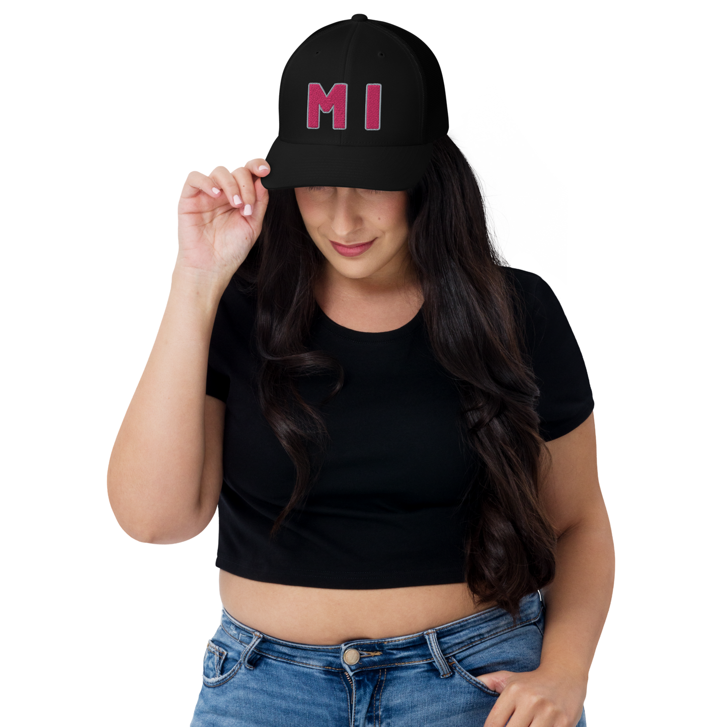 Michigan 'MI' Trucker Hat (1940s Baseball Font) | Pink Embroidery