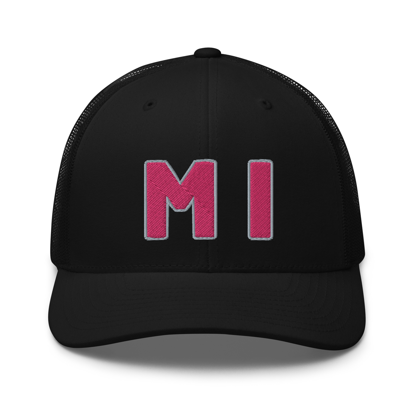 Michigan 'MI' Trucker Hat (1940s Baseball Font) | Pink Embroidery