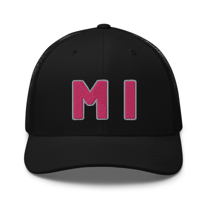 Michigan 'MI' Trucker Hat (1940s Baseball Font) | Pink Embroidery