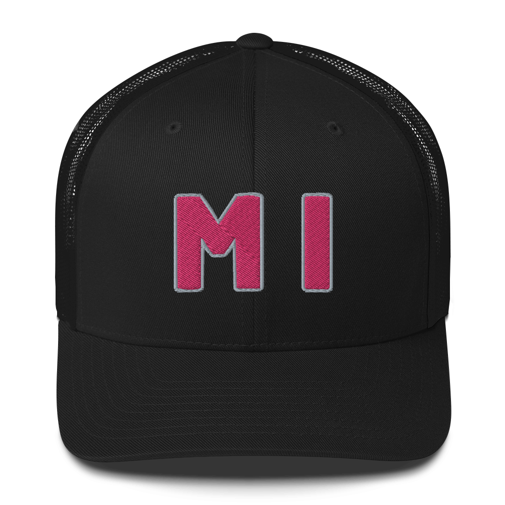 Michigan 'MI' Trucker Hat (1940s Baseball Font) | Pink Embroidery