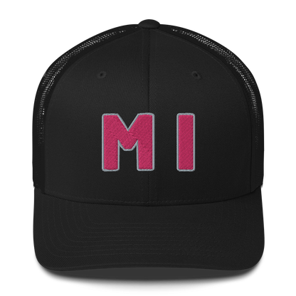 Michigan 'MI' Trucker Hat (1940s Baseball Font) | Pink Embroidery