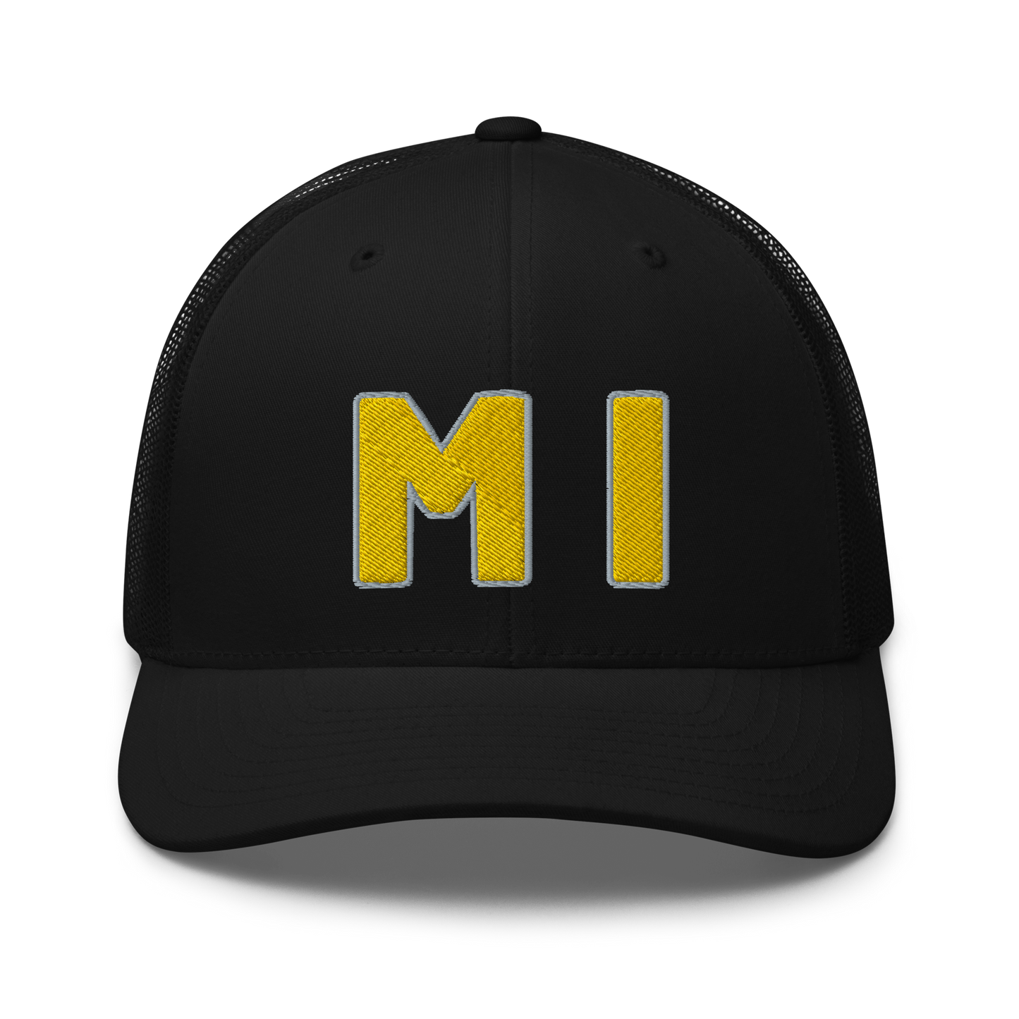 Michigan 'MI' Trucker Hat (1940s Baseball Font) | Gold Embroidery