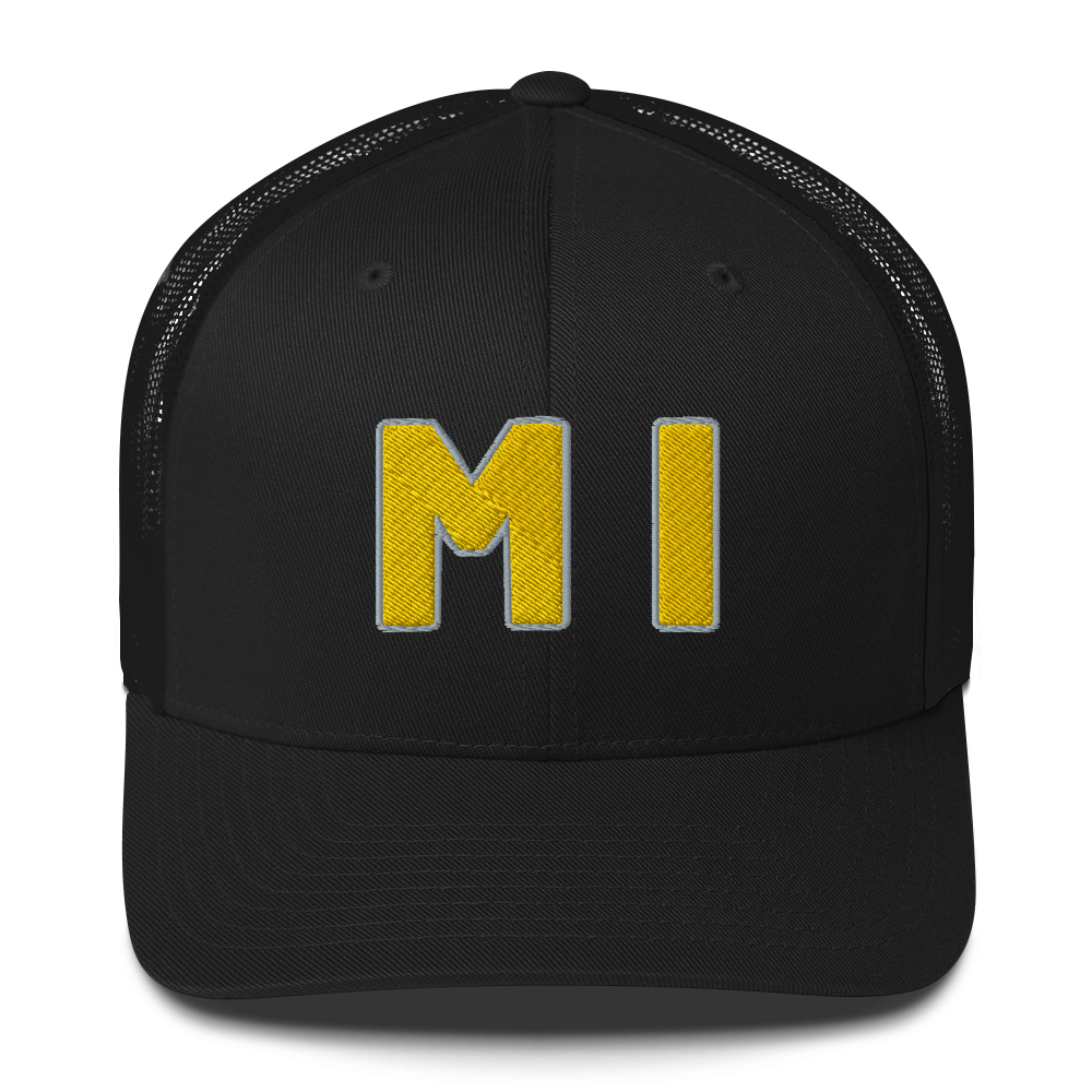 Michigan 'MI' Trucker Hat (1940s Baseball Font) | Gold Embroidery