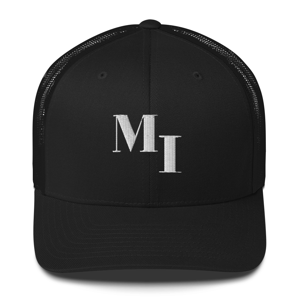 Michigan 'MI' Trucker Hat (Didone Logotype) | White/Navy Embroidery