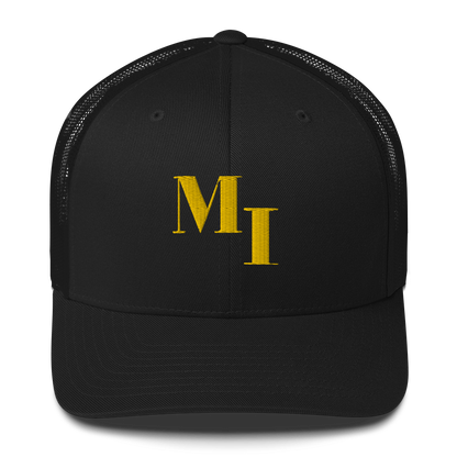 Michigan 'MI' Trucker Hat (Didone Logotype) | Gold Embroidery