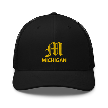 'Michigan' Trucker Hat (w/ 'Old English M') | Gold Embroidery