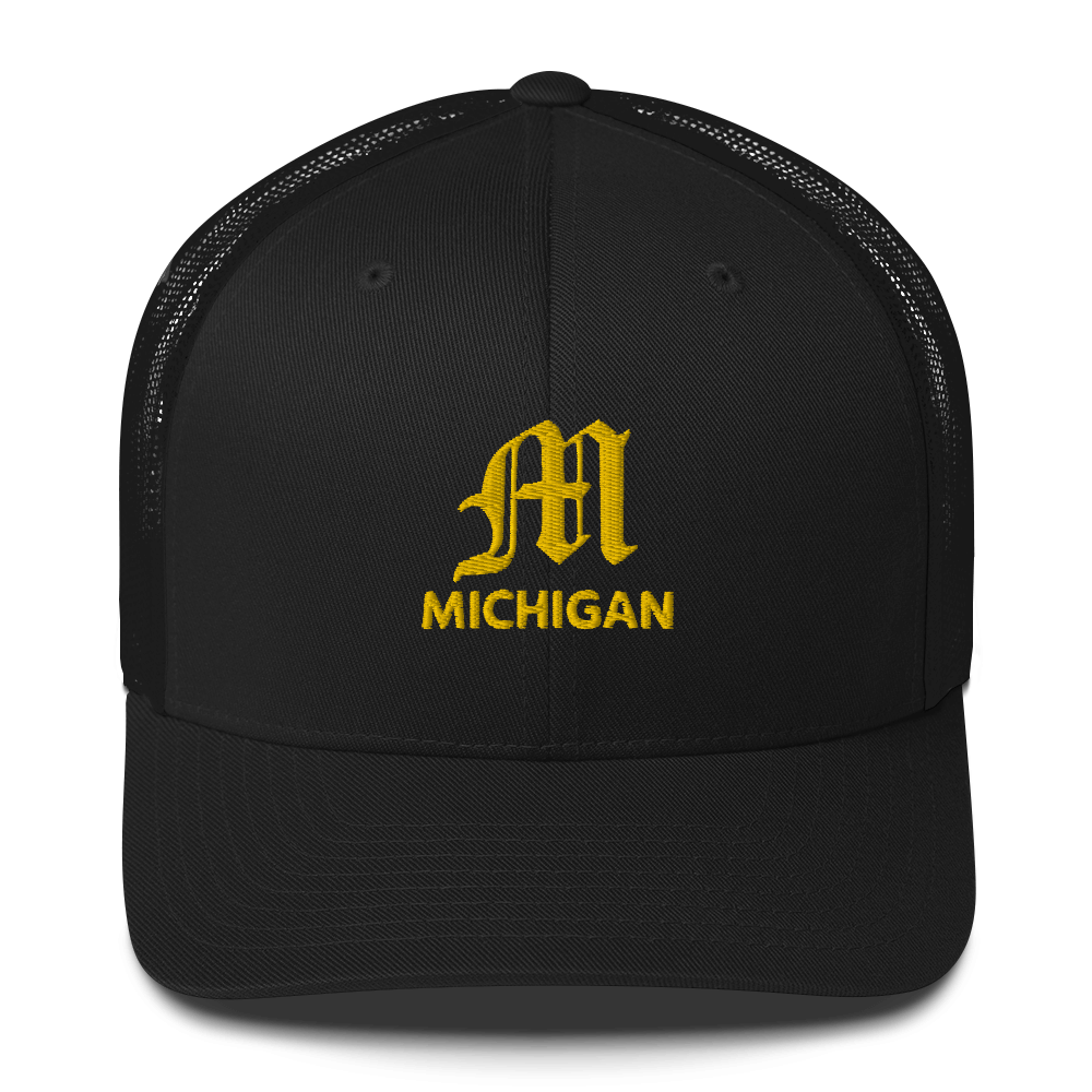 'Michigan' Trucker Hat (w/ 'Old English M') | Gold Embroidery