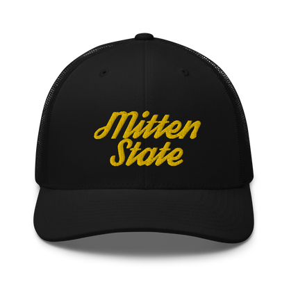 Michigan 'Mitten State' Trucker Hat (Script Font) | Gold Embroidery