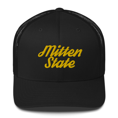 Michigan 'Mitten State' Trucker Hat (Script Font) | Gold Embroidery