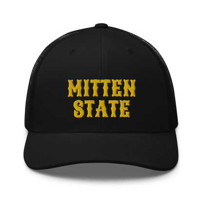 Michigan 'Mitten State' Trucker Hat (Western Font) | Gold Embroidery