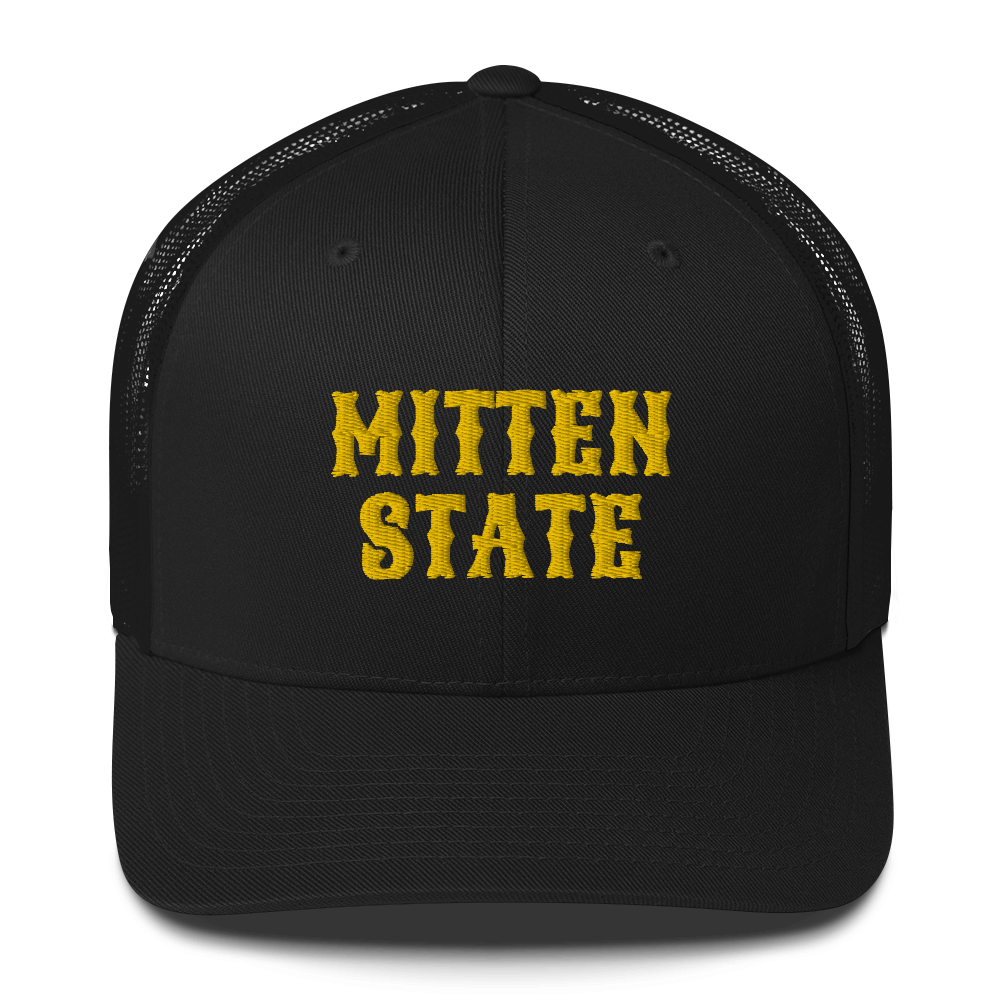 Michigan 'Mitten State' Trucker Hat (Western Font) | Gold Embroidery