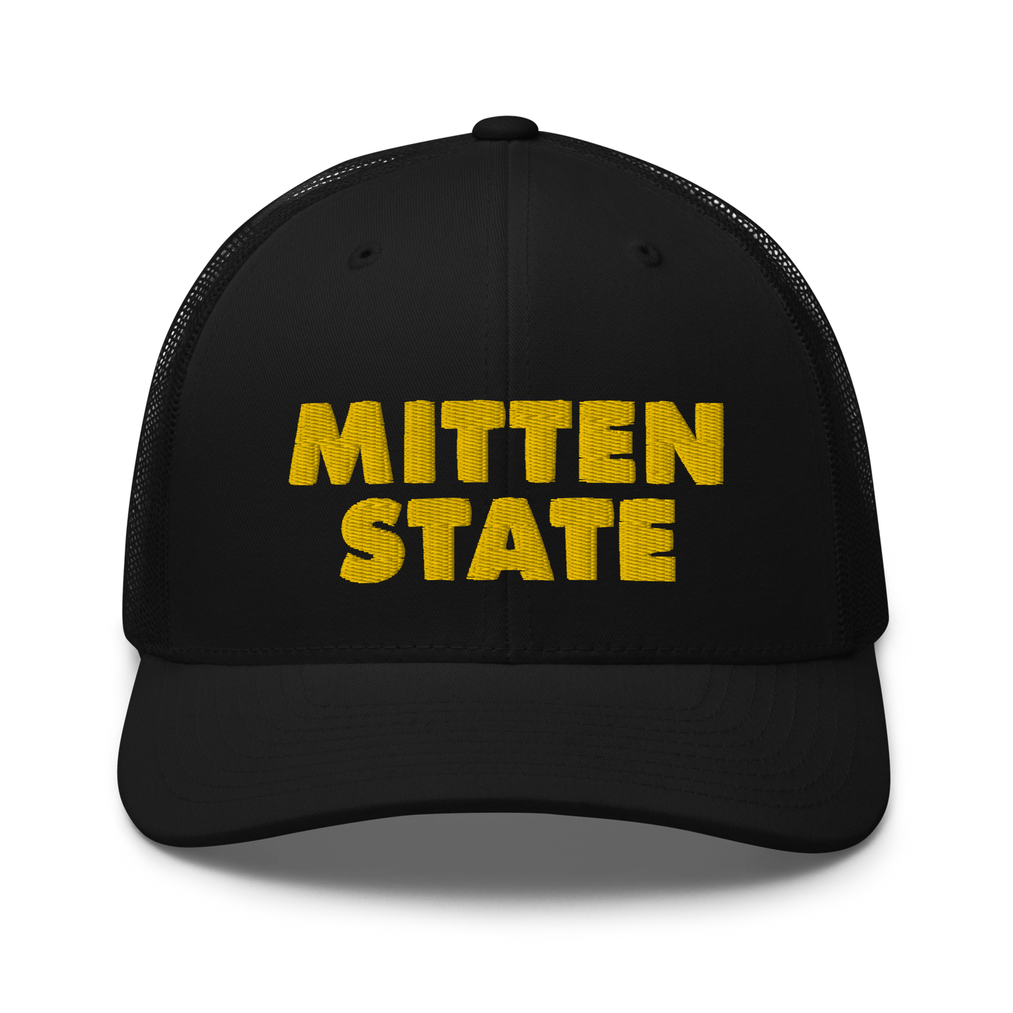 Michigan 'Mitten State' Trucker Hat (Geometric Sans Font) | Gold Embroidery