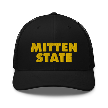 Michigan 'Mitten State' Trucker Hat (Geometric Sans Font) | Gold Embroidery