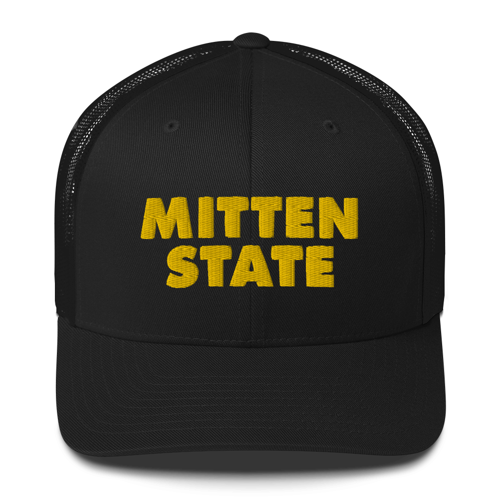 Michigan 'Mitten State' Trucker Hat (Geometric Sans Font) | Gold Embroidery