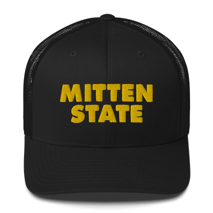 Michigan 'Mitten State' Trucker Hat (Geometric Sans Font) | Gold Embroidery