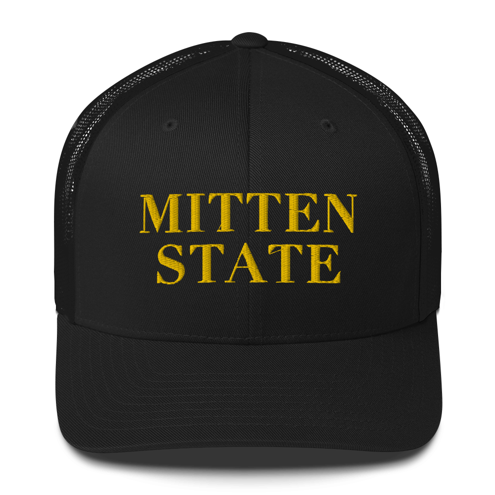 Michigan 'Mitten State' Trucker Hat (Didone Font) | Gold Embroidery