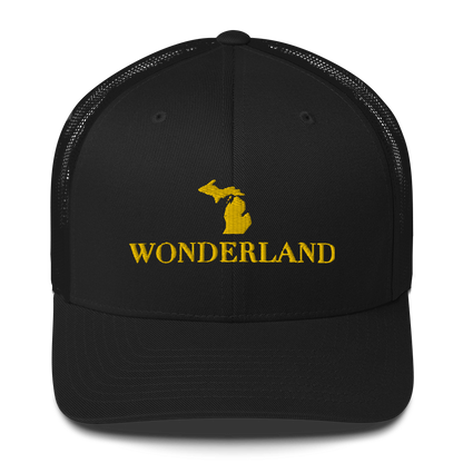 Michigan 'Wonderland' Trucker Hat (Didone Font) | Gold Embroidery