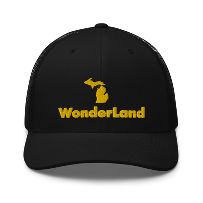 Michigan 'Wonderland' Trucker Hat (Geometric Sans Font) | Gold Embroidery