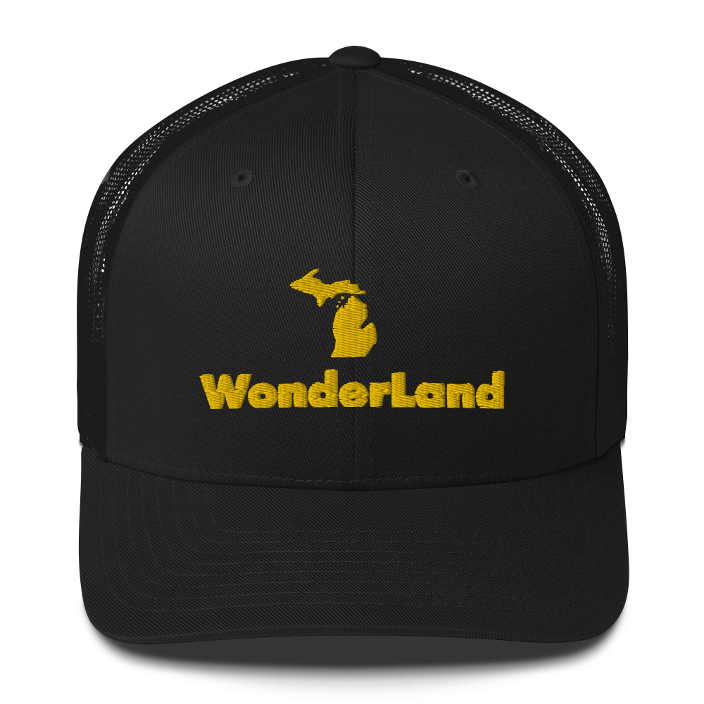 Michigan 'Wonderland' Trucker Hat (Geometric Sans Font) | Gold Embroidery