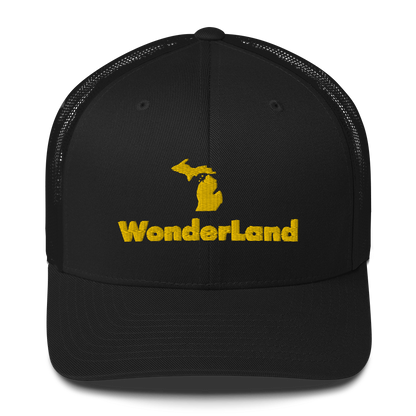 Michigan 'Wonderland' Trucker Hat (Geometric Sans Font) | Gold Embroidery