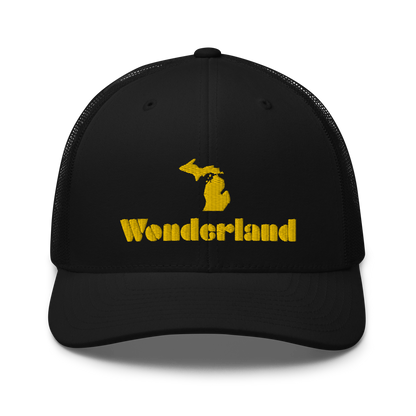 Michigan 'Wonderland' Trucker Hat (Art Deco Font) | Gold Embroidery