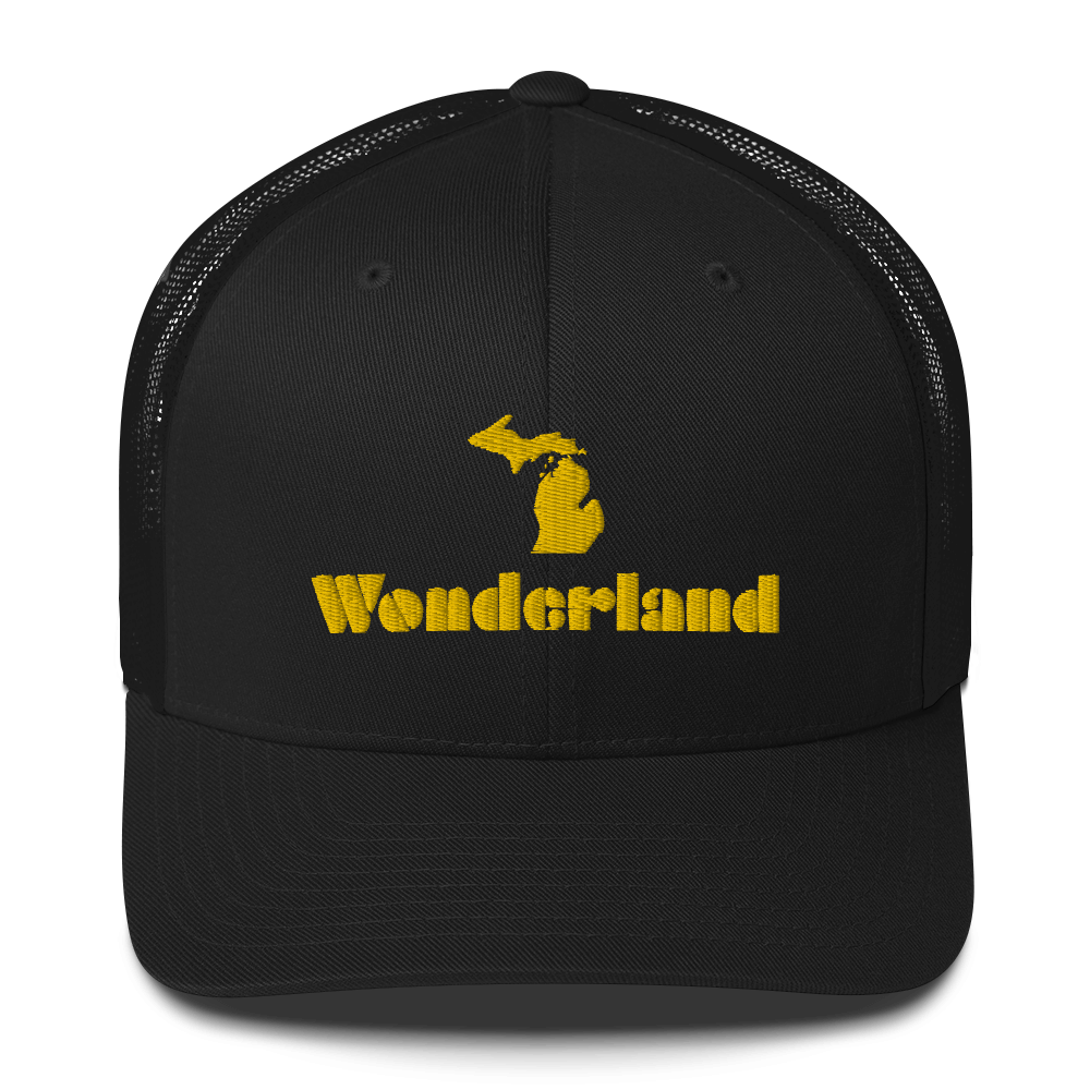 Michigan 'Wonderland' Trucker Hat (Art Deco Font) | Gold Embroidery