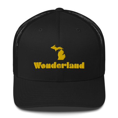 Michigan 'Wonderland' Trucker Hat (Art Deco Font) | Gold Embroidery