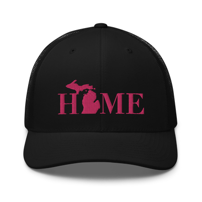 Michigan 'Home' Trucker Hat (Didone Font) | Pink Embroidery