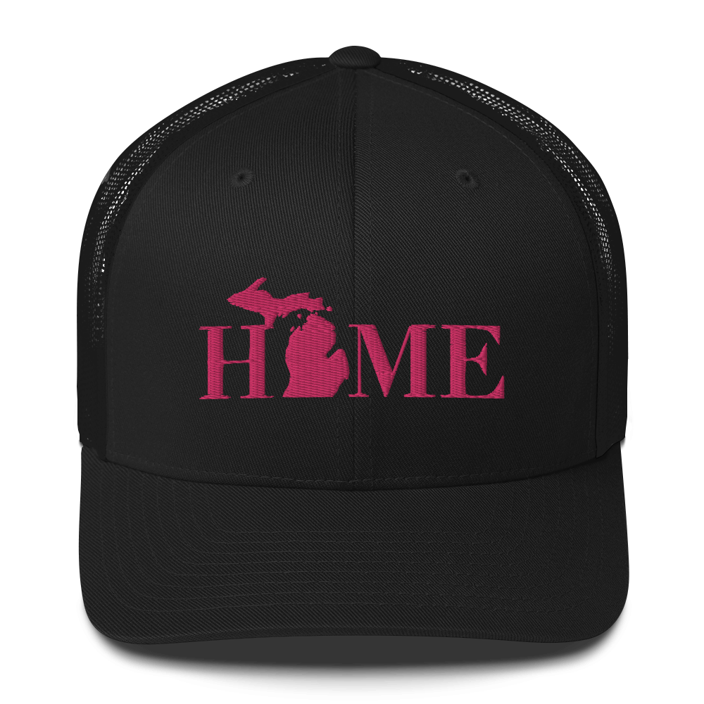 Michigan 'Home' Trucker Hat (Didone Font) | Pink Embroidery