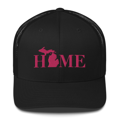 Michigan 'Home' Trucker Hat (Didone Font) | Pink Embroidery