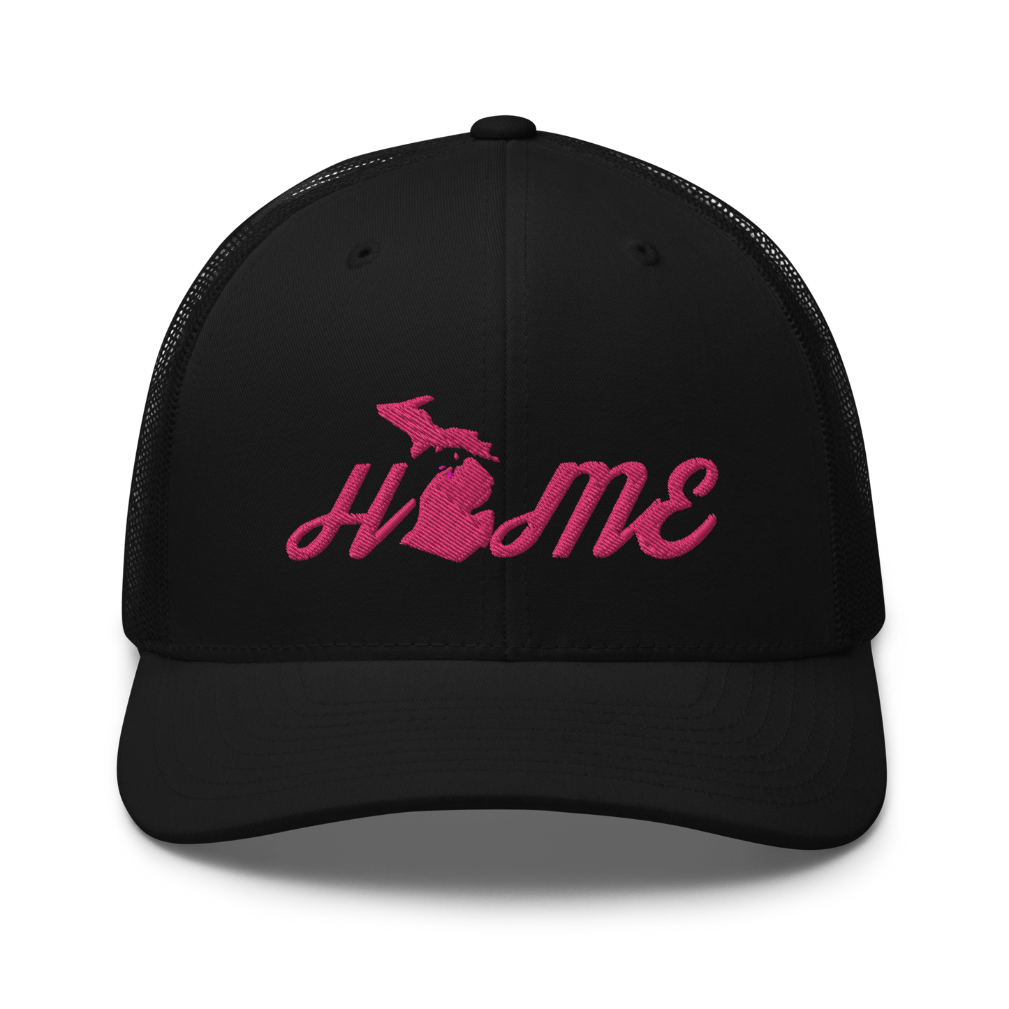 Michigan 'Home' Trucker Hat (Script Font) | Pink Embroidery