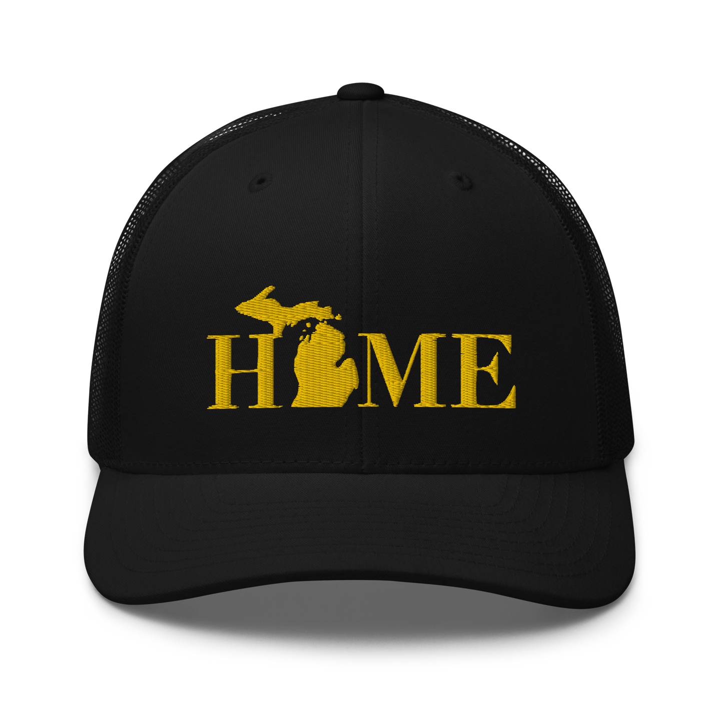 Michigan 'Home' Trucker Hat (Didone Font) | Gold Embroidery