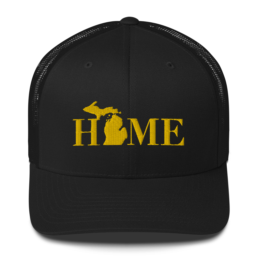 Michigan 'Home' Trucker Hat (Didone Font) | Gold Embroidery